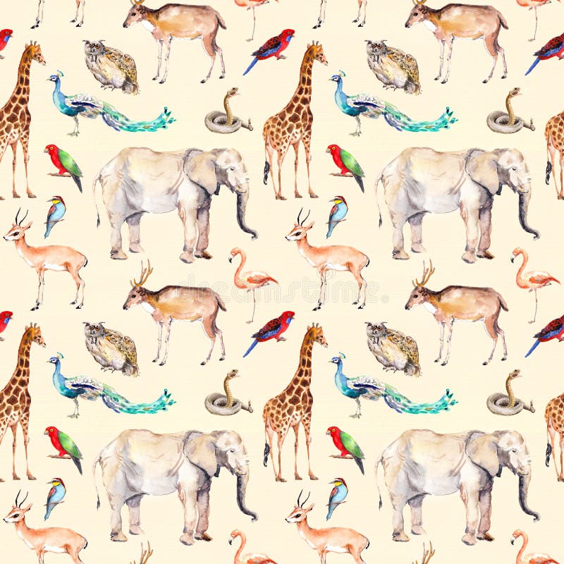 Wilde dieren - dierentuin, het wild Naadloos patroon watercolor royalty-vrije illustratie Wilde dieren - dierentuin, het wild Naadloos patroon watercolor royalty-vrije illustratie