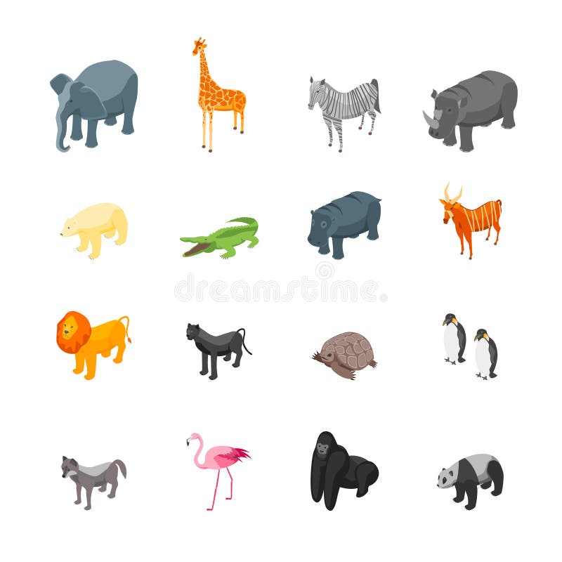 Wilde dierenpictogrammen Geplaatst Isometrische Mening Vector royalty-vrije illustratie Wilde dierenpictogrammen Geplaatst Isometrische Mening Vector royalty-vrije illustratie