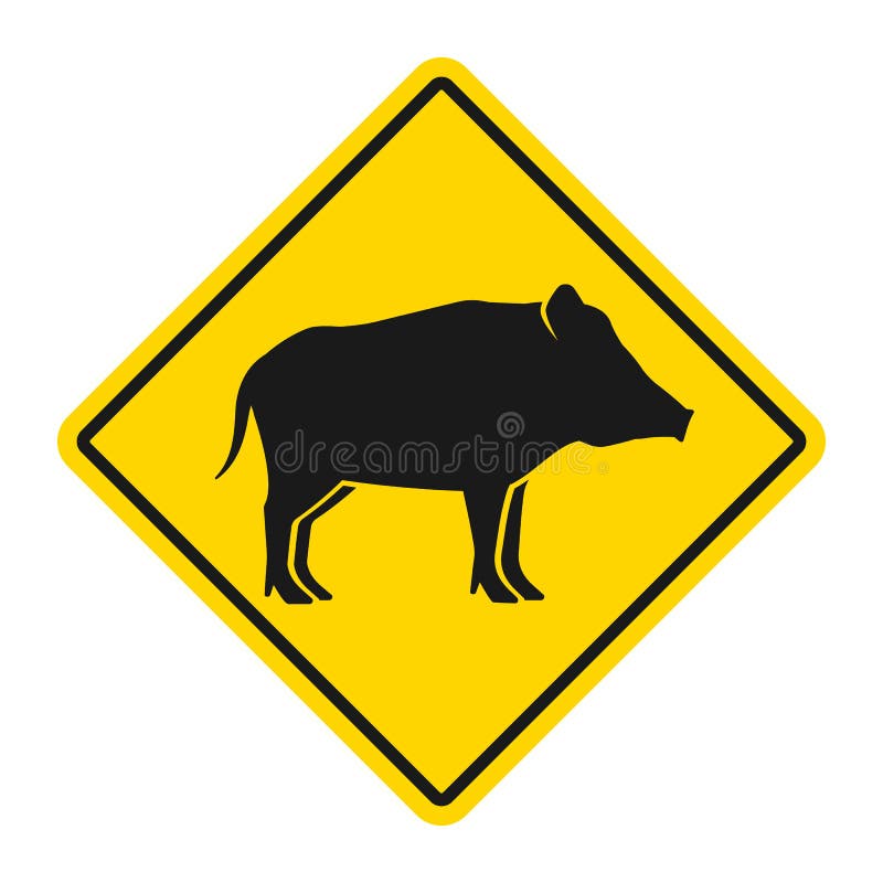 Wilde Tiere RautenVerkehrsschild gelb färben lassen. Silhouette des Wildschweinen stock abbildung