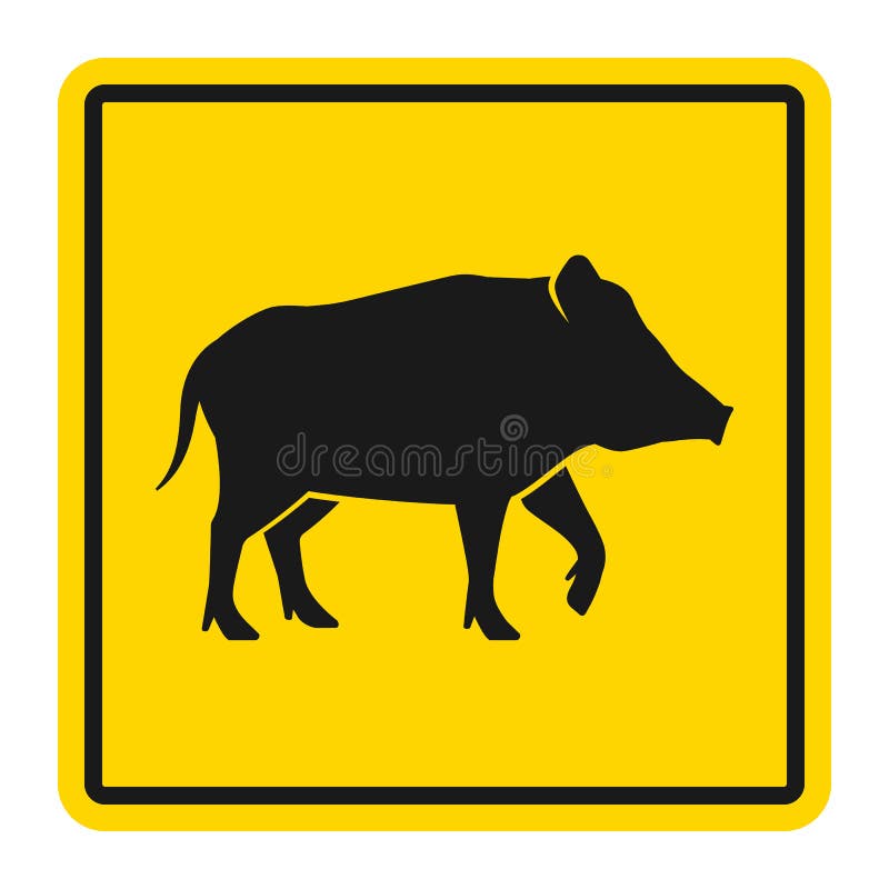 Wilde Tiere Verkehrsschild gelb färben lassen. Silhouette des Wildschweinen stock abbildung