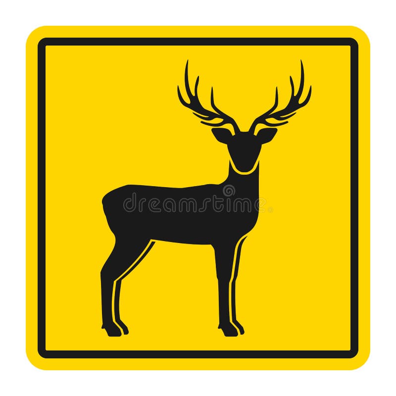 Wilde Tiere Verkehrsschild gelb färben lassen. Silhouette von verbundenen Hirsch stock abbildung