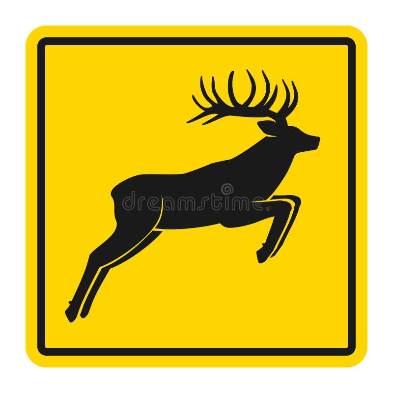 Wilde Tiere Verkehrsschild gelb färben lassen. Silhouette von wichtigen Hirsch vektor abbildung