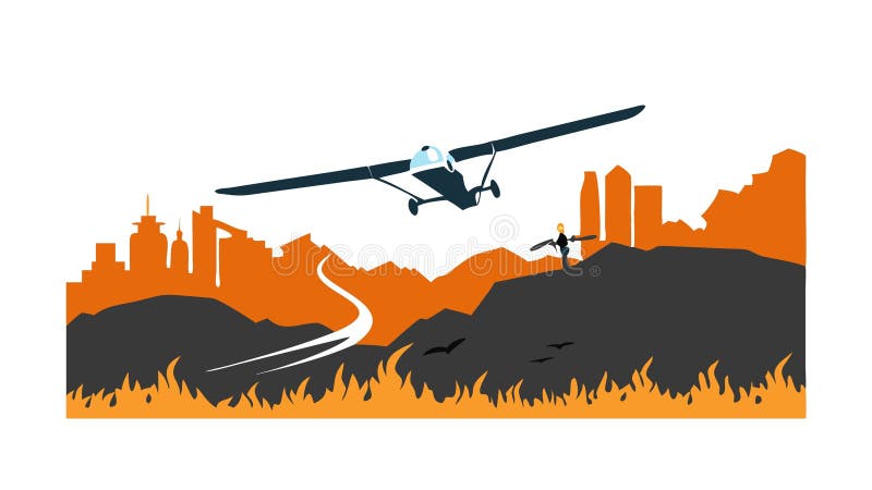 Wildfire and Aviation Glider Plane Over Fire, vector design Generative AI vector illustration