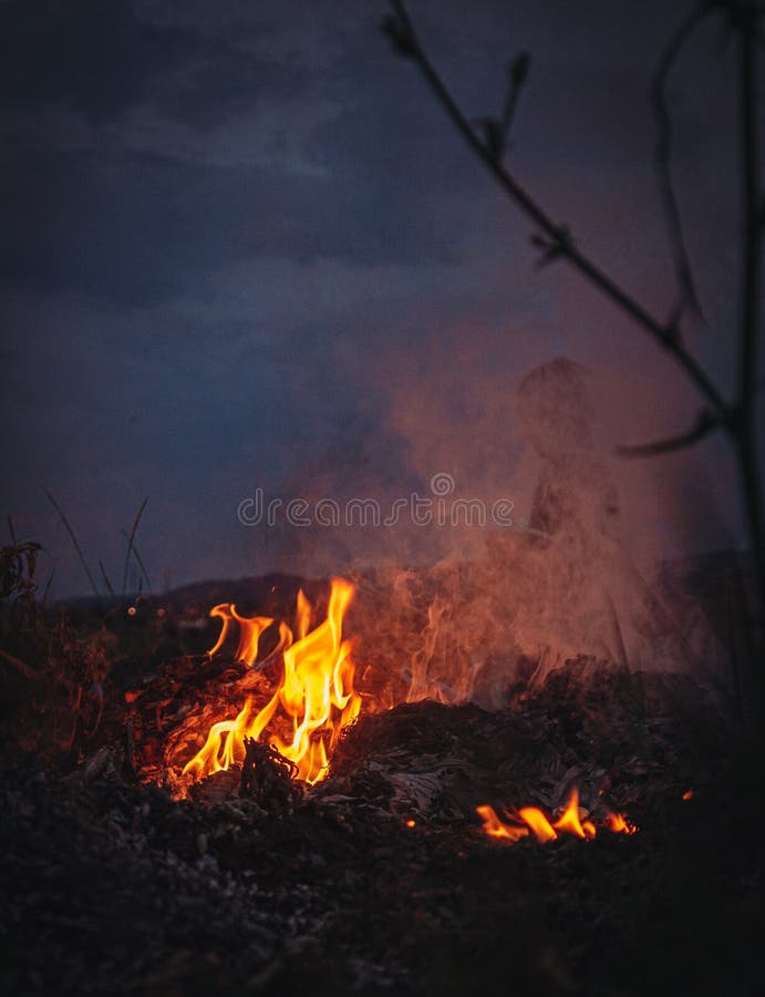 Wildfires In Nature Smoke And Flames From A Fire In Front Of The Blue