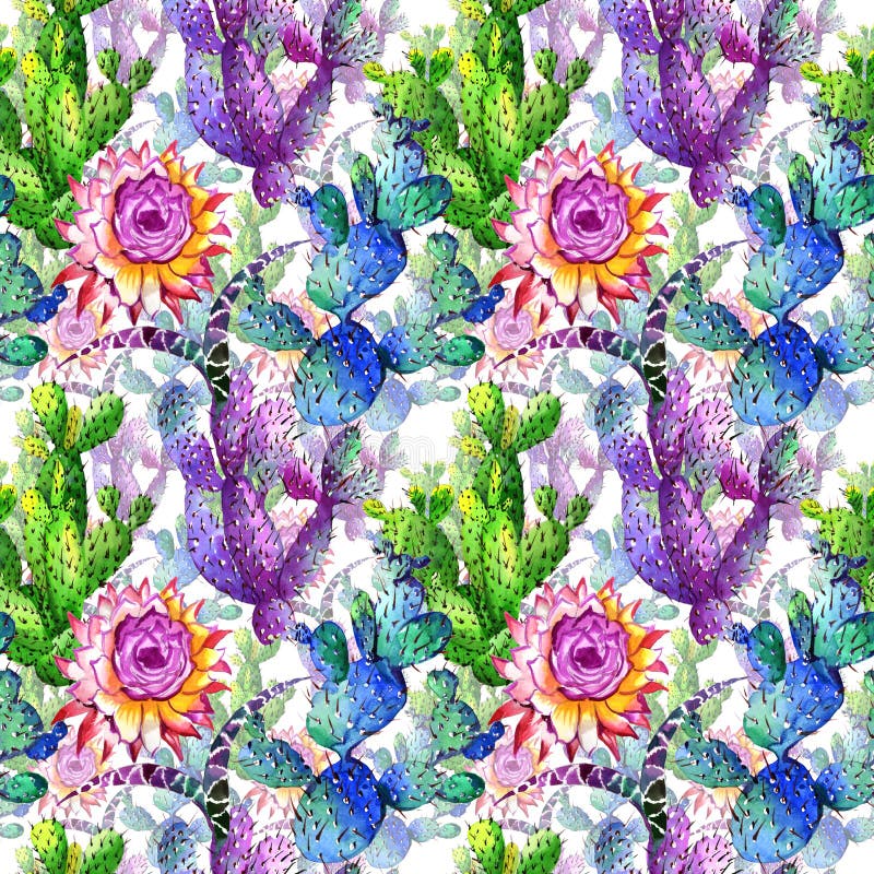 Wildflower cactus flower pattern in a watercolor style.