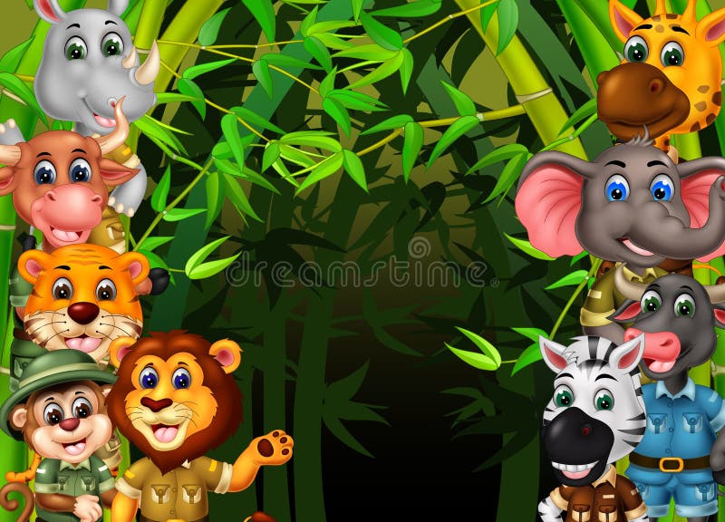 Wildlife Animals in Bamboo Trees Forest Cartoon