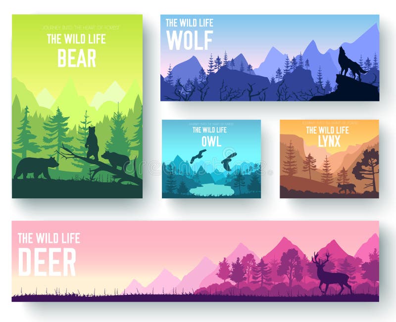 Wildlife in Nature Vector Brochure Cards Set. Animals Template of Flyer, Magazines, Poster, Book Cover, Banners Stock Vector - Illustration of silhouette, seasons: 114201082 Wildlife in Nature Vector Brochure Cards Set. Animals Template of Flyer, Magazines, Poster, Book Cover, Banners Stock Vector - Illustration of silhouette, seasons: 114201082