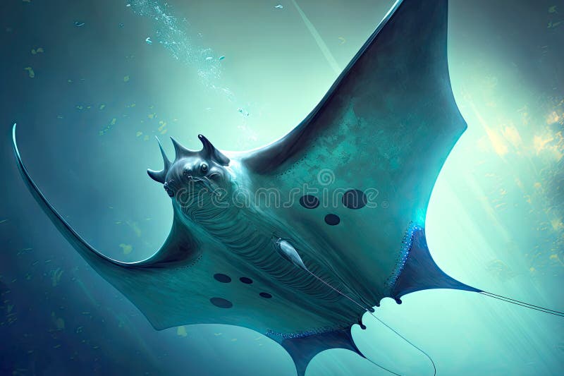 Wildlife Seascape Manta Ray Underwater Stock Illustration