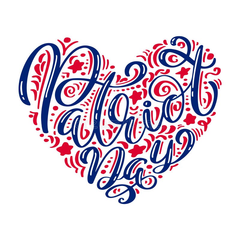 We Will Never Forget. 9 11 Calligraphy text Patriot Day in heart, American color stripes background. Patriot Day