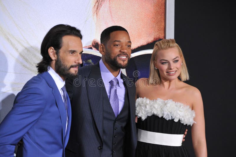 Will Smith y Margot Robbie y Rodrigo Santoro fotografía de archivo libre de regalías Will Smith y Margot Robbie y Rodrigo Santoro fotografía de archivo libre de regalías