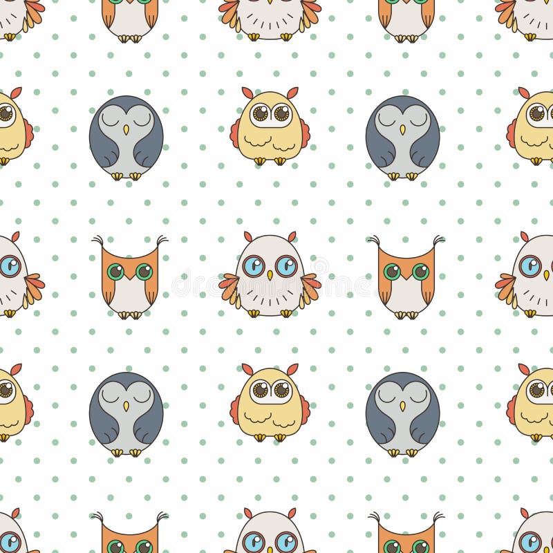 Willekeurig uilen naadloos patroon Leuke nignhtvogels Voor het kleuren van boeken, het verpakken, druk, textiel vector illustratie Willekeurig uilen naadloos patroon Leuke nignhtvogels Voor het kleuren van boeken, het verpakken, druk, textiel vector illustratie