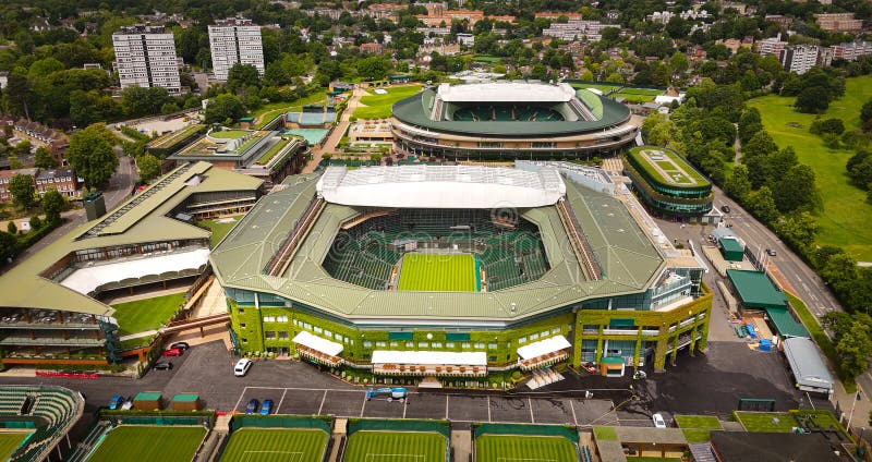 Wimbledon Flight Over the Famous Tennis Courts Aerial View Over the Wimbledon Flight Over the Famous Tennis Courts Aerial View Over the