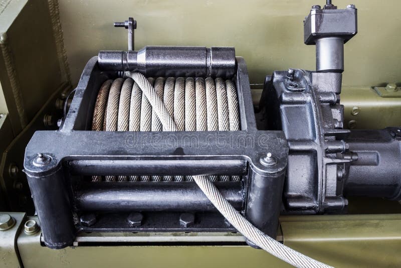 Winch with a Cable for Selfhealing is Installed on Military Equipment