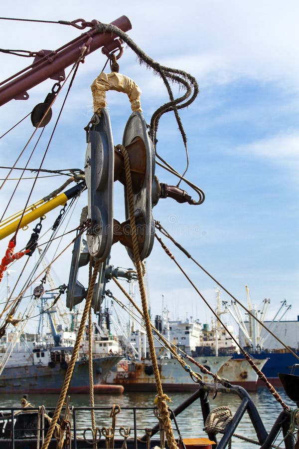The Winch Onboard the Fishing Vessel Stock Image Image of ship, blue