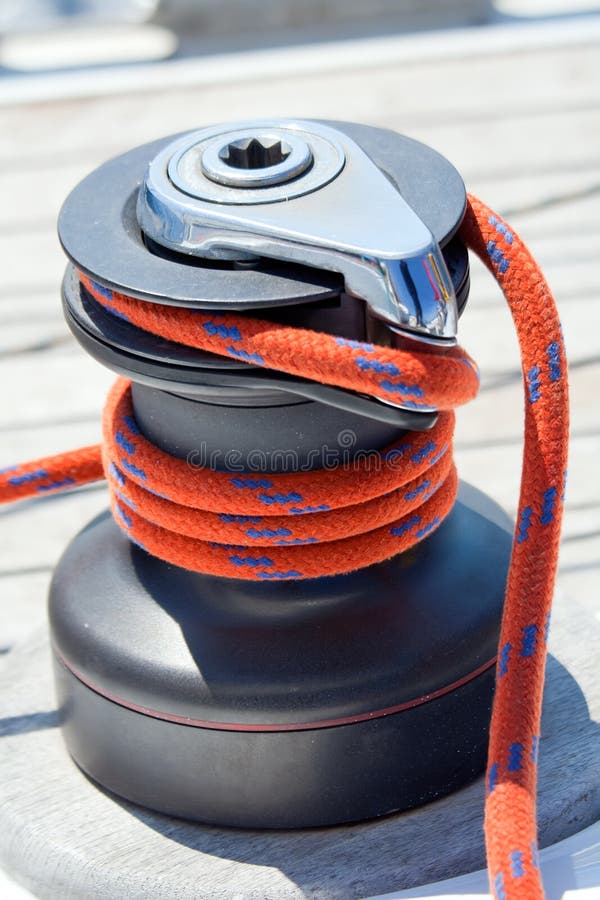 Winch with Rope on Sailing Boat Stock Photo Image of cleat, rope