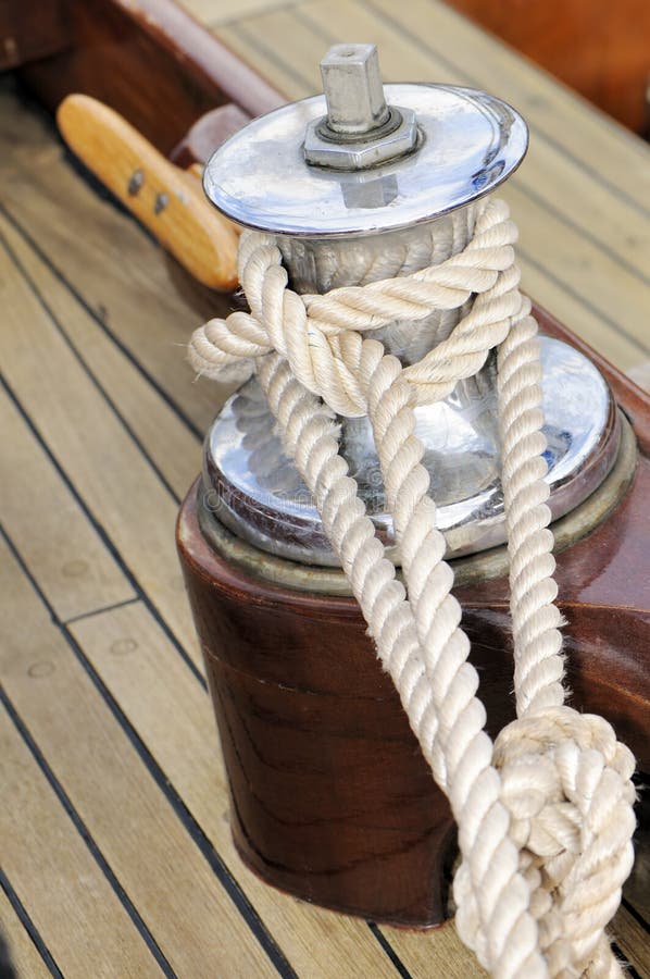 Winch with rope stock image. Image of yacht, wooden, vessel 7177305