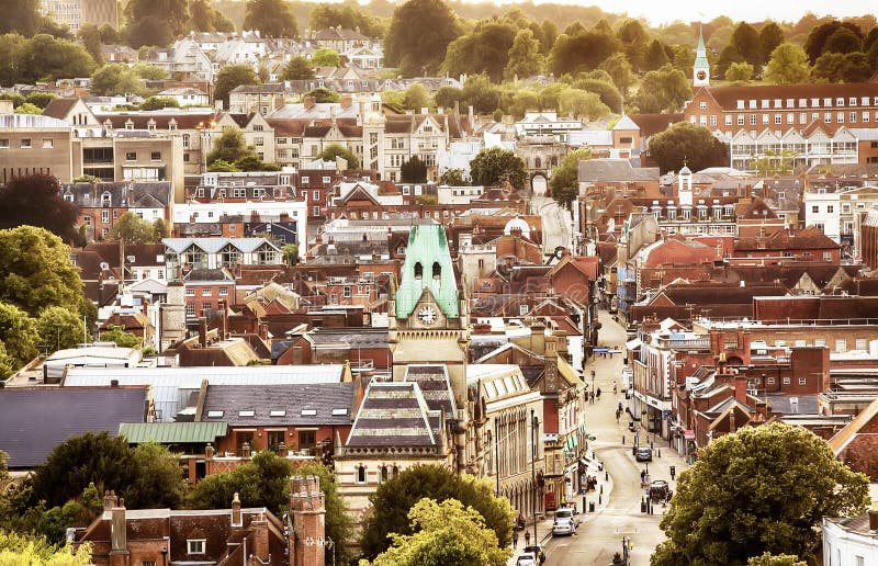 Winchester UK town view stock image. Image of urban, homes 32430775
