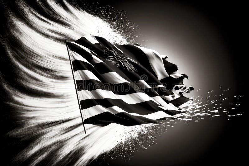Windblowing Black White Flag for Start of Formula One Racing