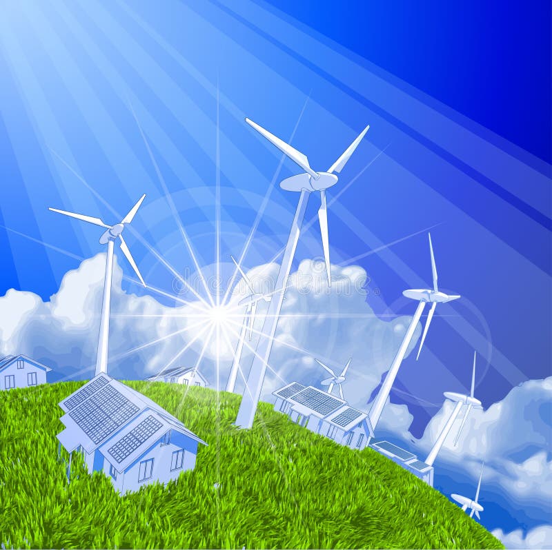 Wind Generators & Houses Stock Vector - Illustration of healthy, panel ...