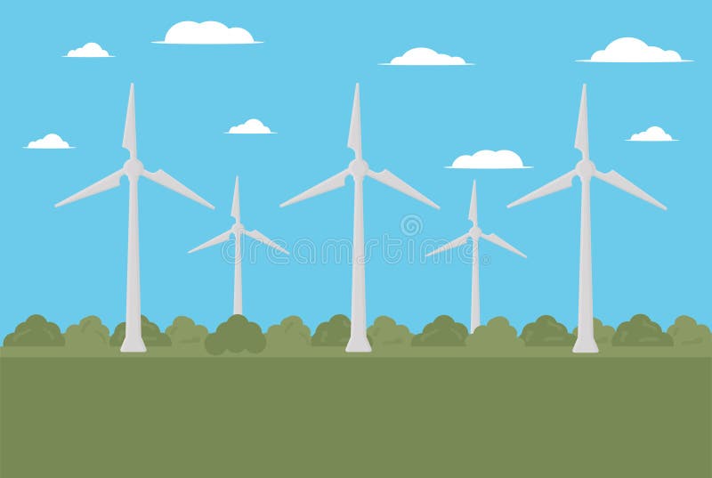 Wind Power Plant Stands in the Field of Green Energy Renewable Resource