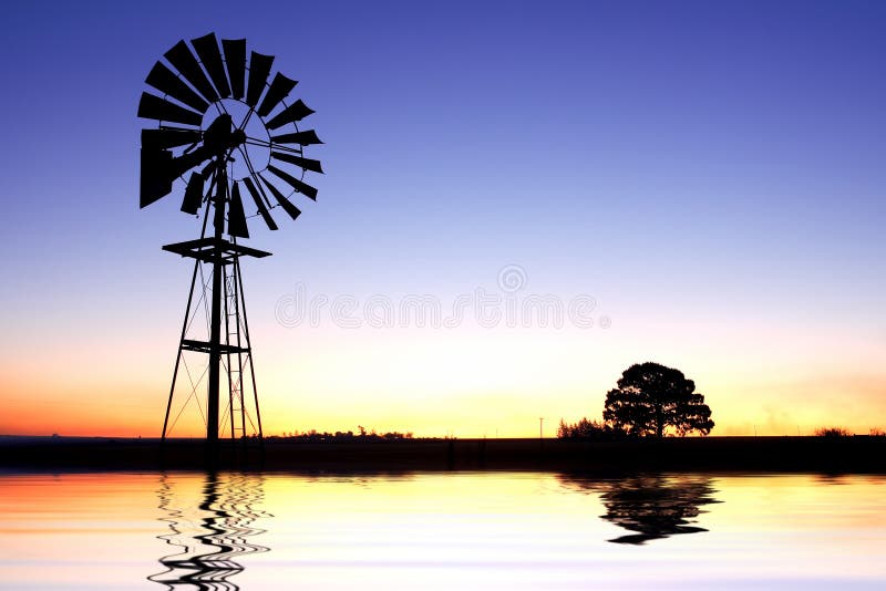 Wind pump with reflection on water