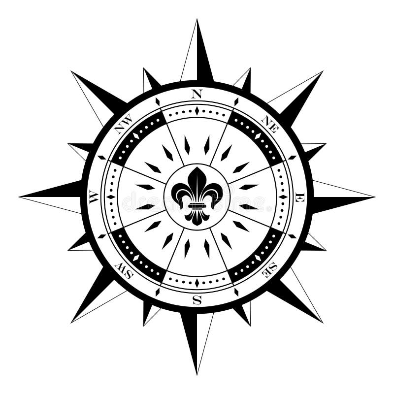 Compass Rose Vector With Eight Wind Directions And 360 Degree