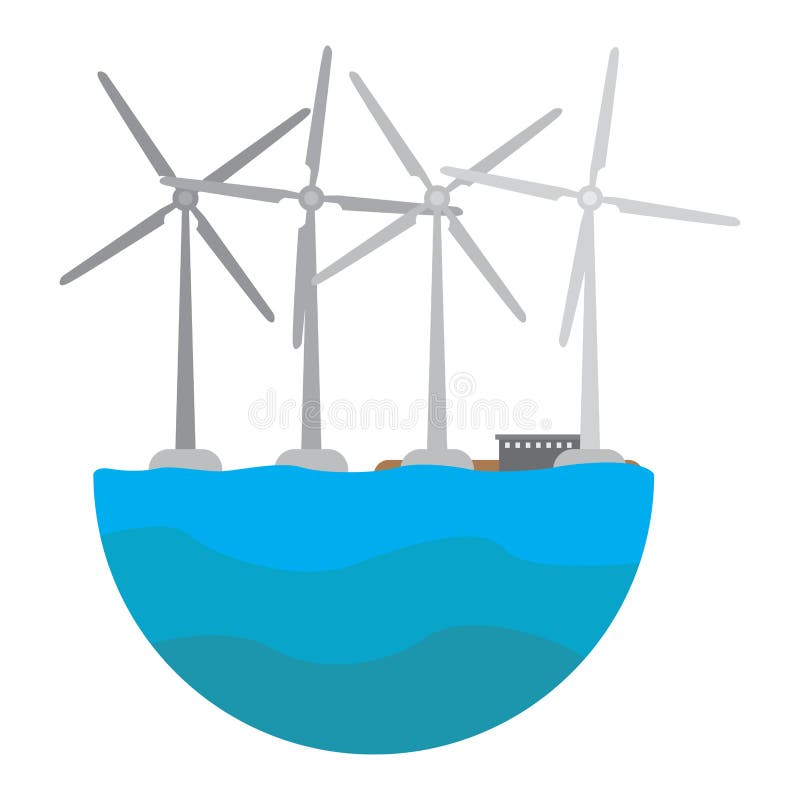 Wind tubines auf dem Meer Saubere Energie stock abbildung Wind tubines auf dem Meer Saubere Energie stock abbildung