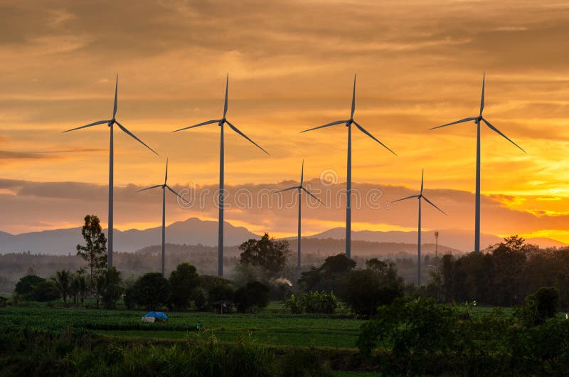 Wind turbine energy Green ecological power energy generation. Wind farm eco field Beautiful sky Thailand stock photography Wind turbine energy Green ecological power energy generation. Wind farm eco field Beautiful sky Thailand stock photography