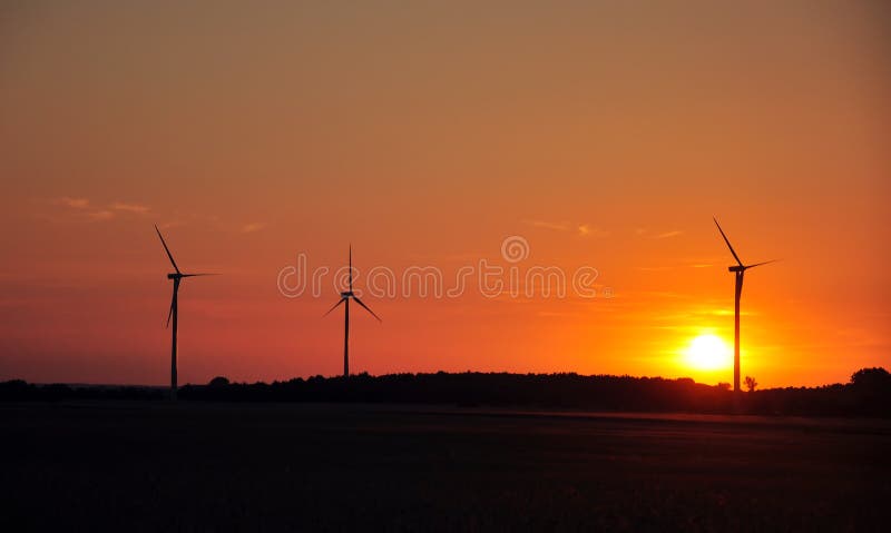 Wind turbine during sunset