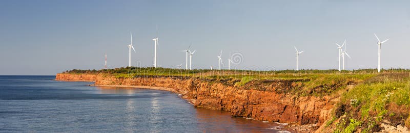 Panoramic view of wind power generators at North Cape, Prince Edward Island, Canada. Panoramic view of wind power generators at North Cape, Prince Edward Island, Canada