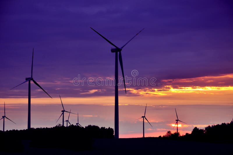 Wind turbines during beautiful sunset