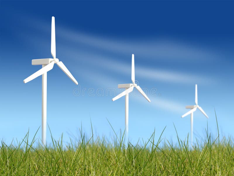 Wind turbines on green field