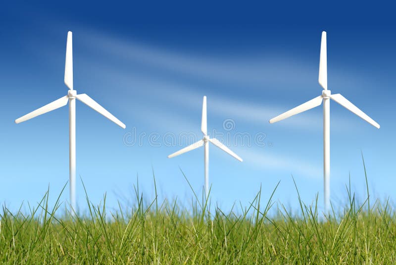 Wind turbines on green field