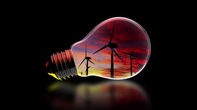 Wind turbines in light bulb stock illustration