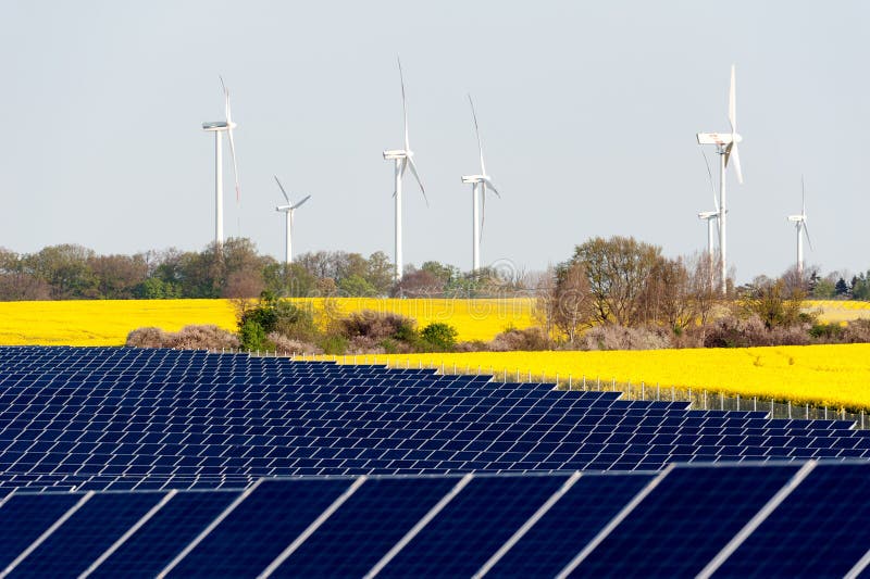 Wind turbines and photovoltaic plant with field