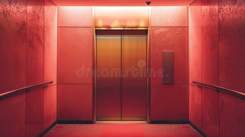 The elevator with red lights. Accented with hints of red tints and shades AI AI generated. The elevator with red lights. Accented with hints of red tints and shades AI AI generated