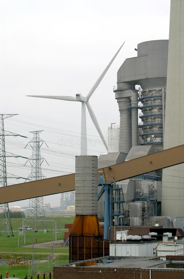 Windmill and coal-fired power station