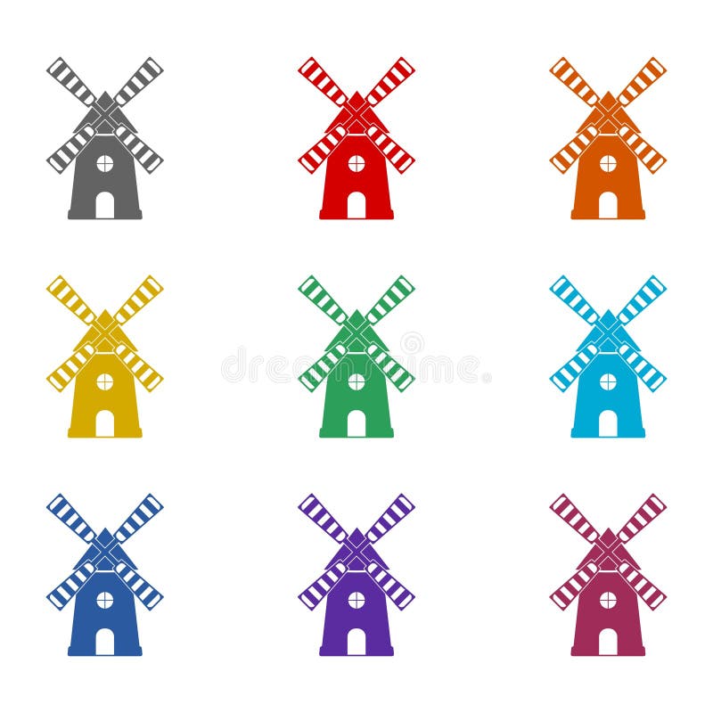 Windmill icon isolated on white background. Set icons colorful vector illustration