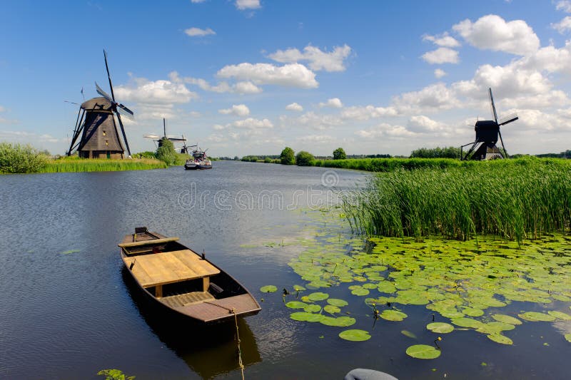 Windmill landscape at Kinderdijk The Netherlands