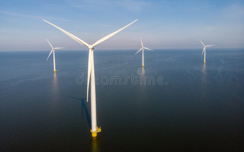 Windmill Park with Windmills Turbines in the Netherlands Stock Image