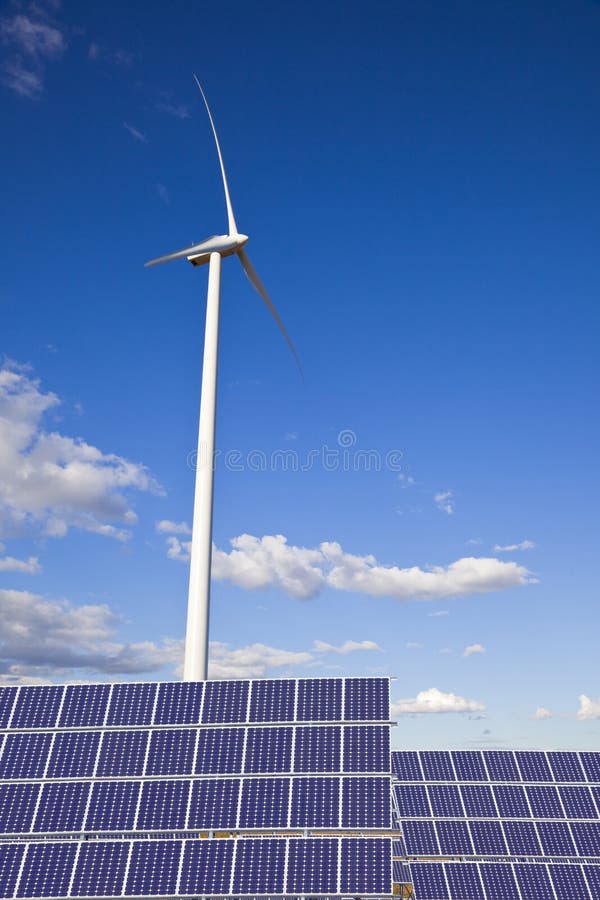 Windmill and solar panels