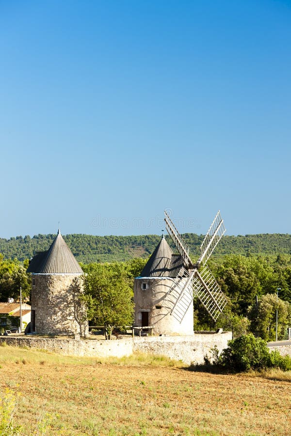 Windmills in Regusse stock image. Image of locations 65425893