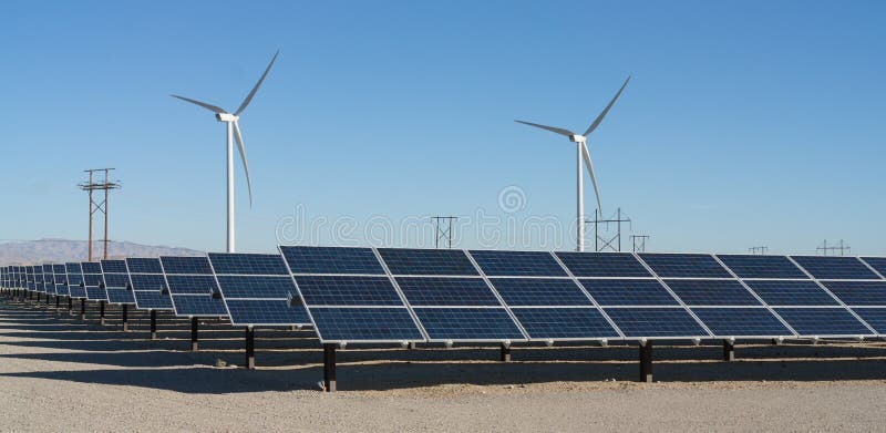 Windmills and Solar panels in the Coachella Valley royalty free stock photos Windmills and Solar panels in the Coachella Valley royalty free stock photos