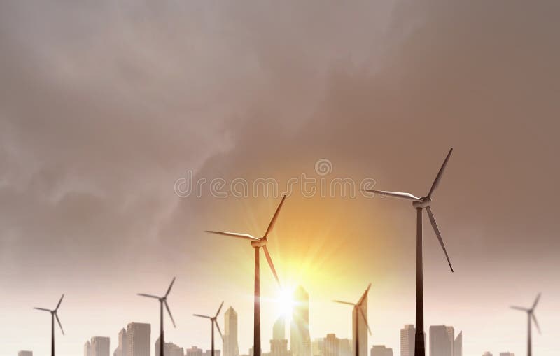 Windmolens bij zonsopgang stock foto Windmolens bij zonsopgang stock foto