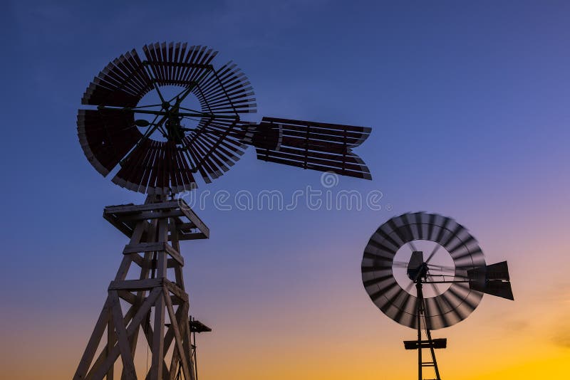 Windmills and dusk sky in Texas. Windmills and dusk sky in Texas