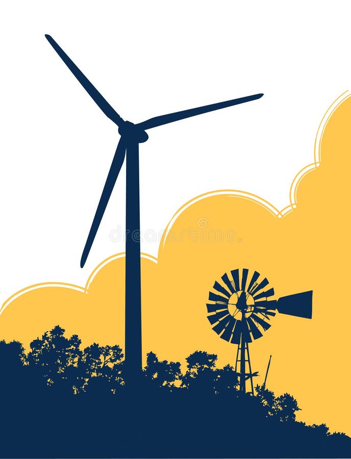 Windmühlen-und Wind-Turbine 1 vektor abbildung Windmühlen-und Wind-Turbine 1 vektor abbildung