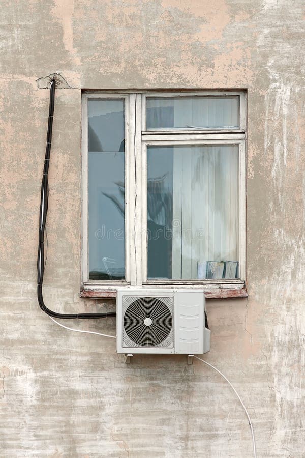 Window with air conditioning stock photos