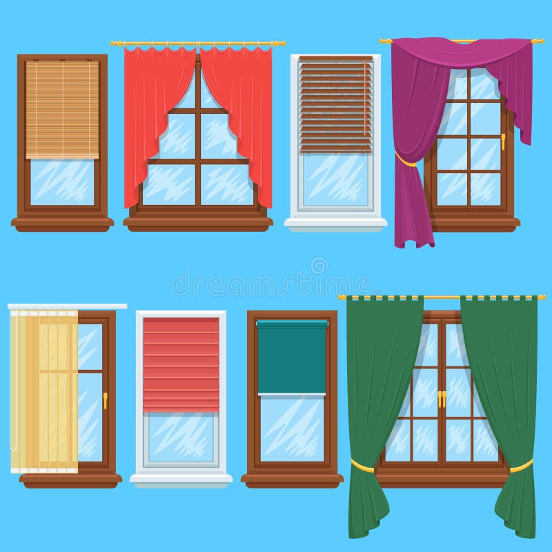 Window curtains and blinds vector set