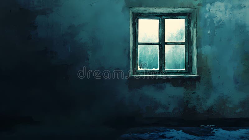 Dark Teal Room Window Winter Scene Digital Painting Art old cold blue wall light image house grunge stock illustration