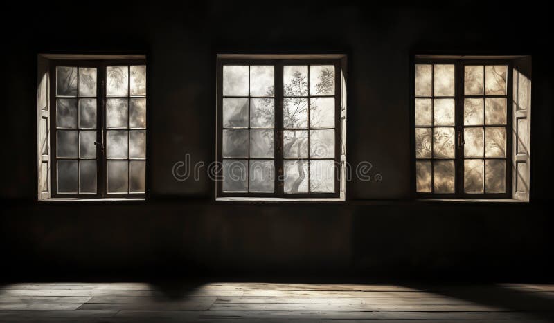 Window detail in old abandoned house. vector illustration.